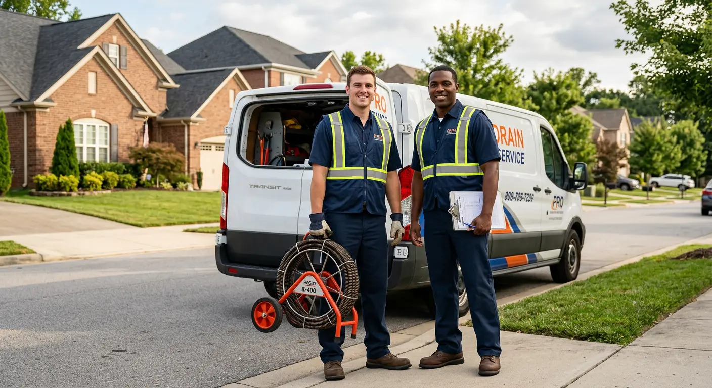 Sewer and drain service team with equipment ready for work in Oak Grove